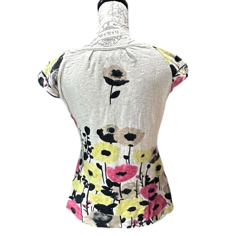 Anthropologie Baraschi Floral Short Puff Cap Sleeve Top Size Medium